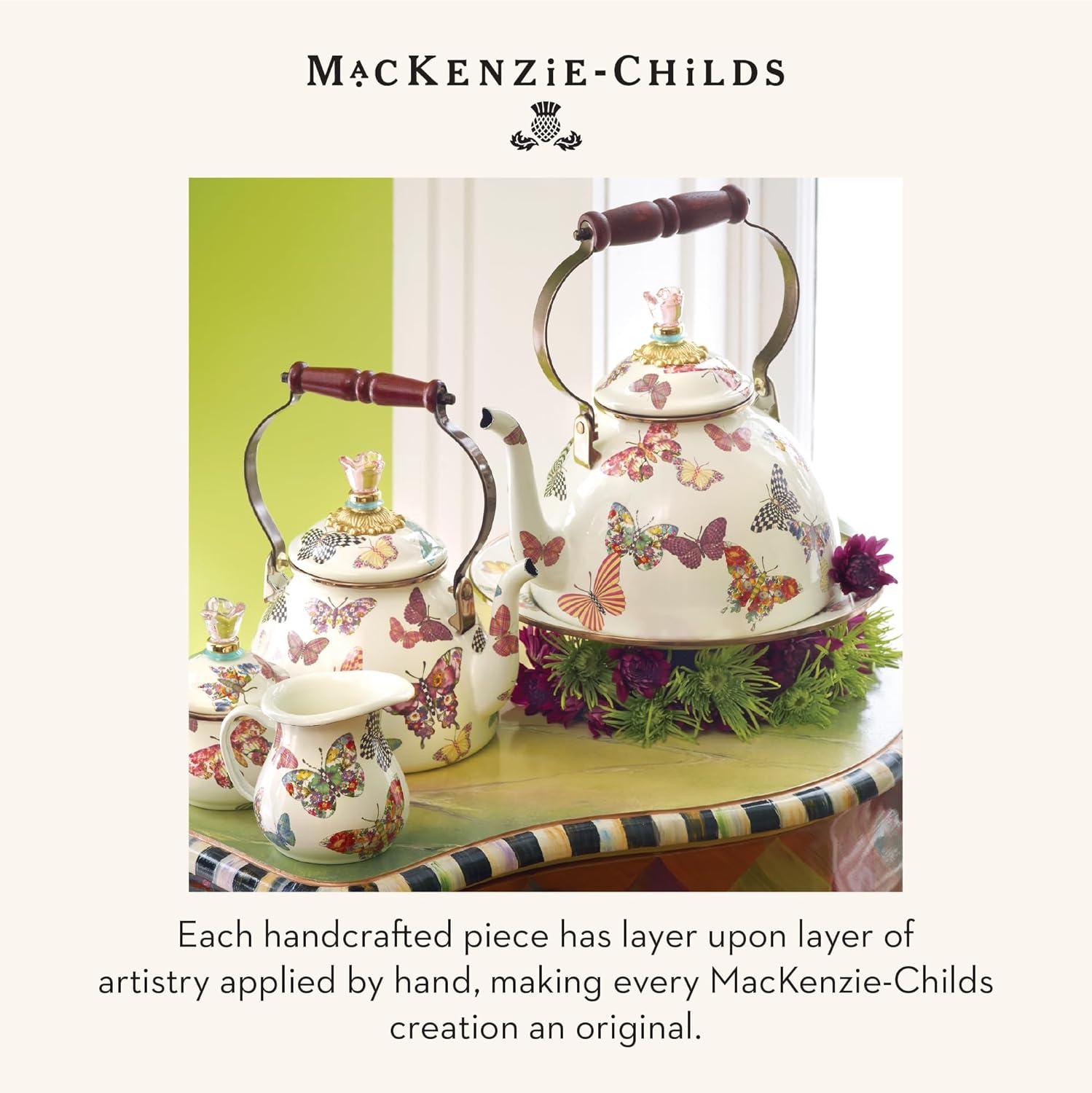 imageMACKENZIECHILDS Enamel Tea Kettle Cute Kitchen Kettle for Stovetop 2Quart Capacity Butterfly GardenButterfly Garden
