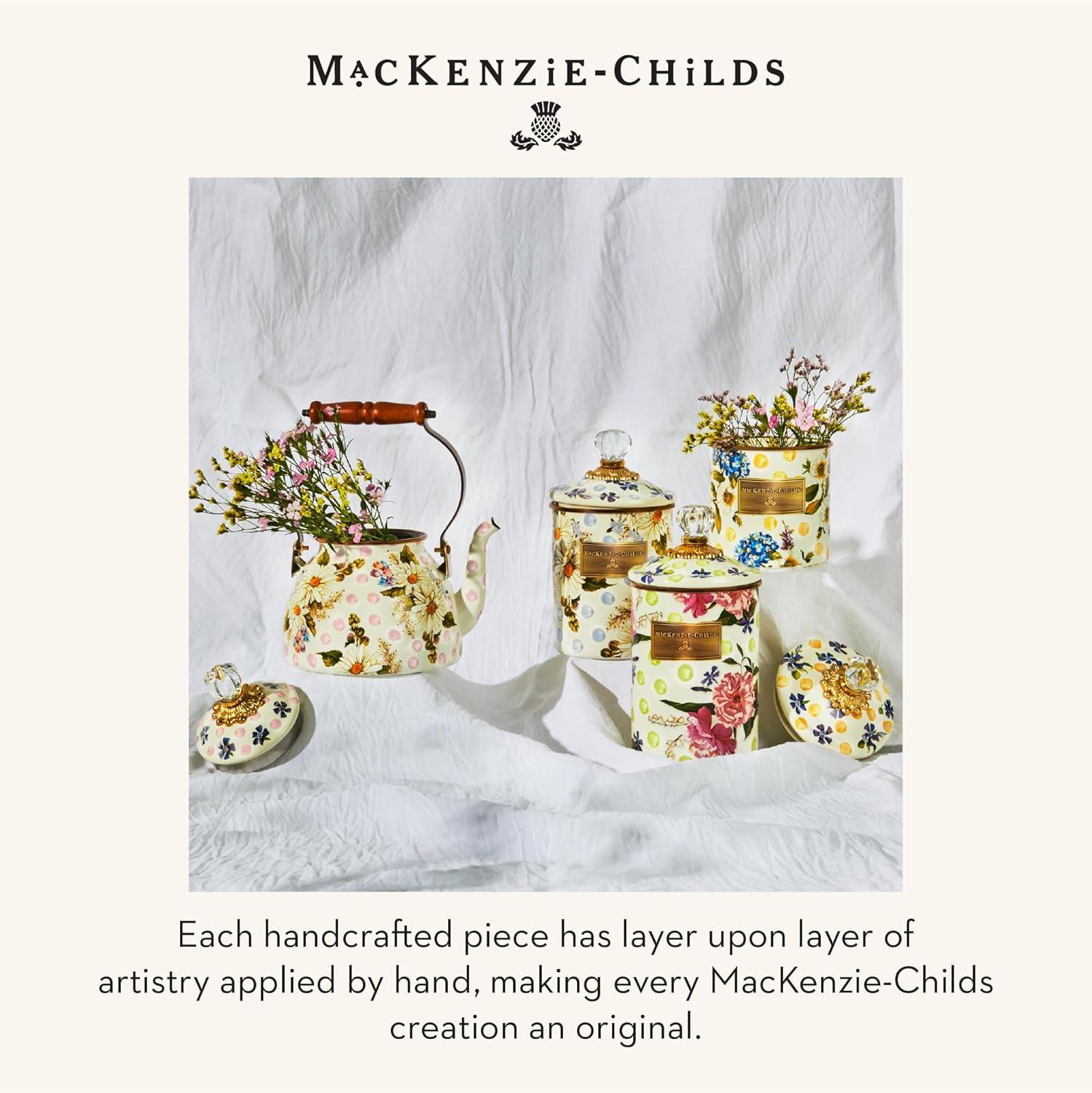 imageMACKENZIECHILDS Enamel Tea Kettle Cute Kitchen Kettle for Stovetop 2Quart Capacity Butterfly GardenPink Wildflowers