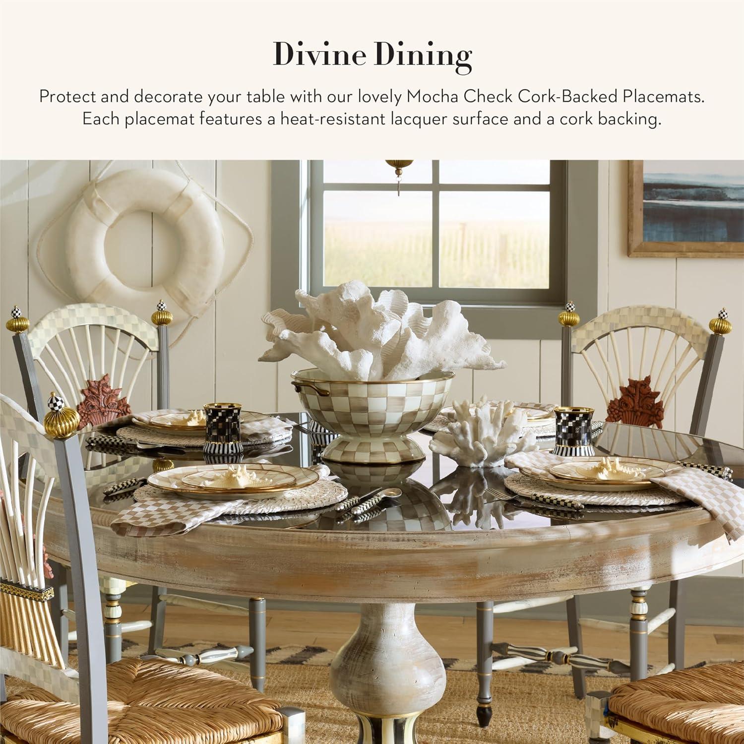 imageMACKENZIECHILDS Set of 4 CorkBack Placemats HardFinish Table Mats BrownandWhite Mocha CheckMocha Check