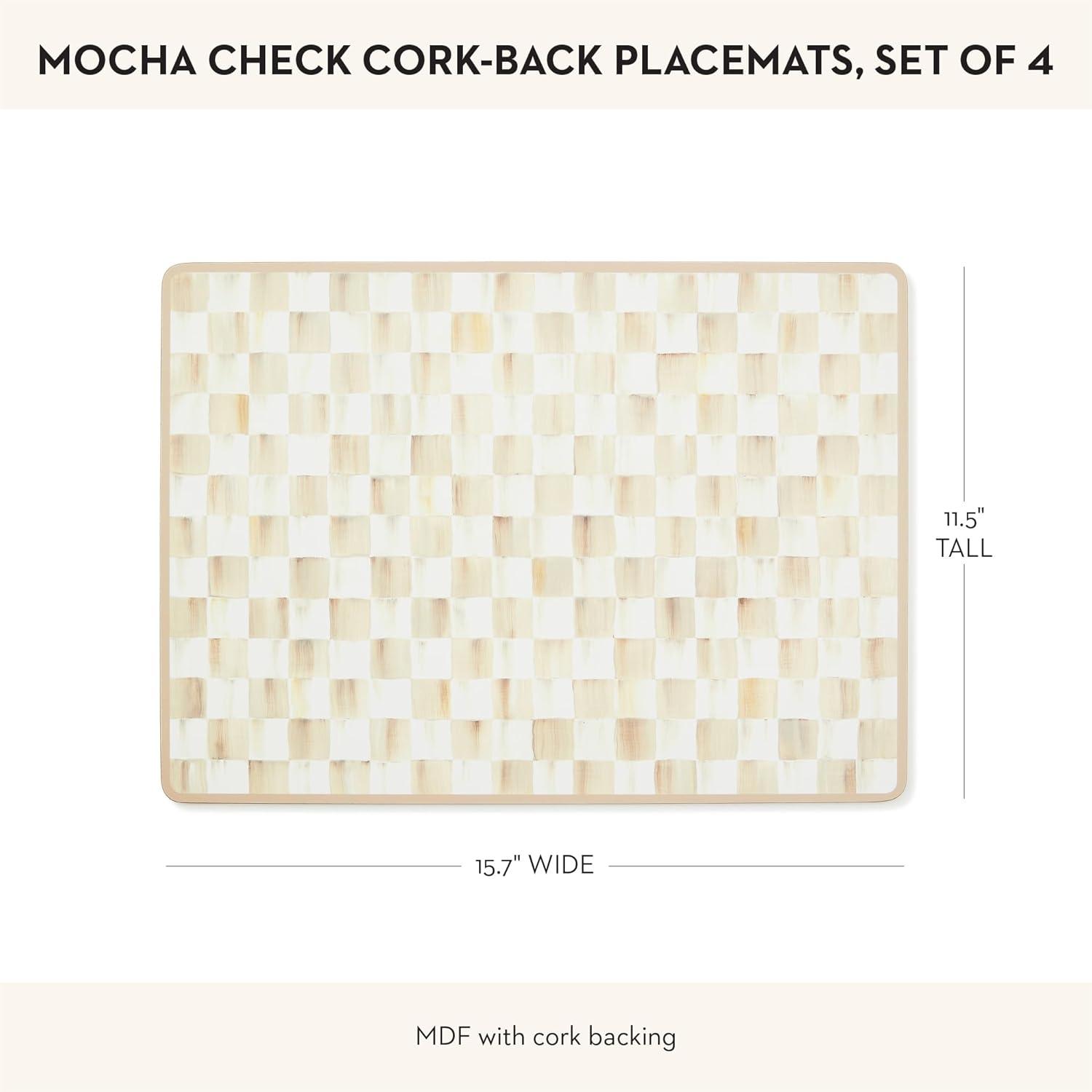imageMACKENZIECHILDS Set of 4 CorkBack Placemats HardFinish Table Mats BrownandWhite Mocha CheckMocha Check