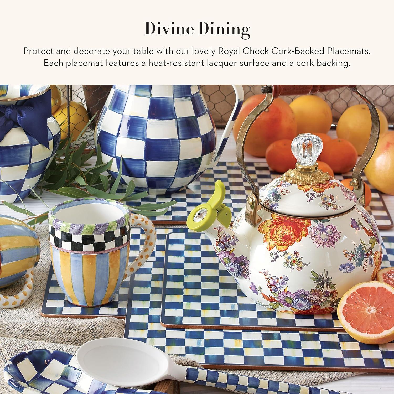 imageMACKENZIECHILDS Set of 4 CorkBack Placemats HardFinish Table Mats BrownandWhite Mocha CheckRoyal Check
