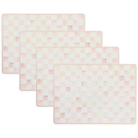 imageMACKENZIECHILDS Set of 4 CorkBack Placemats HardFinish Table Mats BrownandWhite Mocha CheckRosy Check