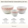 MACKENZIE-CHILDS Set of 3 Everyday Mixing Bowls, Small, Medium, and Large Stoneware Bowls for Kitchen Use, Gray-and-White Sterling Check(Rosy Check)