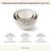 MACKENZIE-CHILDS Set of 3 Everyday Mixing Bowls, Small, Medium, and Large Stoneware Bowls for Kitchen Use, Gray-and-White Sterling Check(Sterling Check)