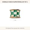MACKENZIE-CHILDS Set of 4 Enamel Napkin Rings, Napkin-Holder Ring Set for Cloth Napkins, Green-and-White Emerald Check(Emerald Check)