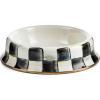 MACKENZIE-CHILDS Enamel Cat Dish, Cute Cat Bowl for Food and Water, Green-and-White Emerald Check(Courtly Check)