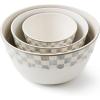 MACKENZIE-CHILDS Set of 3 Everyday Mixing Bowls, Small, Medium, and Large Stoneware Bowls for Kitchen Use, Gray-and-White Sterling Check(Sterling Check)