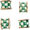 MACKENZIE-CHILDS Set of 4 Enamel Napkin Rings, Napkin-Holder Ring Set for Cloth Napkins, Green-and-White Emerald Check(Emerald Check)