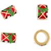 MACKENZIE-CHILDS Set of 4 Enamel Napkin Rings, Napkin-Holder Ring Set for Cloth Napkins, Green-and-White Emerald Check(Toyland Drum)