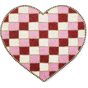 MACKENZIE-CHILDS Beaded Placemat, Indoor Table Mat, Red-and-White Check Heart Shaped