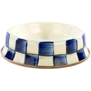 MACKENZIE-CHILDS Enamel Cat Dish, Cute Cat Bowl for Food and Water, Green-and-White Emerald Check(Royal Check)