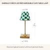 MACKENZIE-CHILDS LED Rechargeable Cafe Table Lamp, Cordless Decorative Lamp, Black-and-White Courtly Check(Emerald Check)