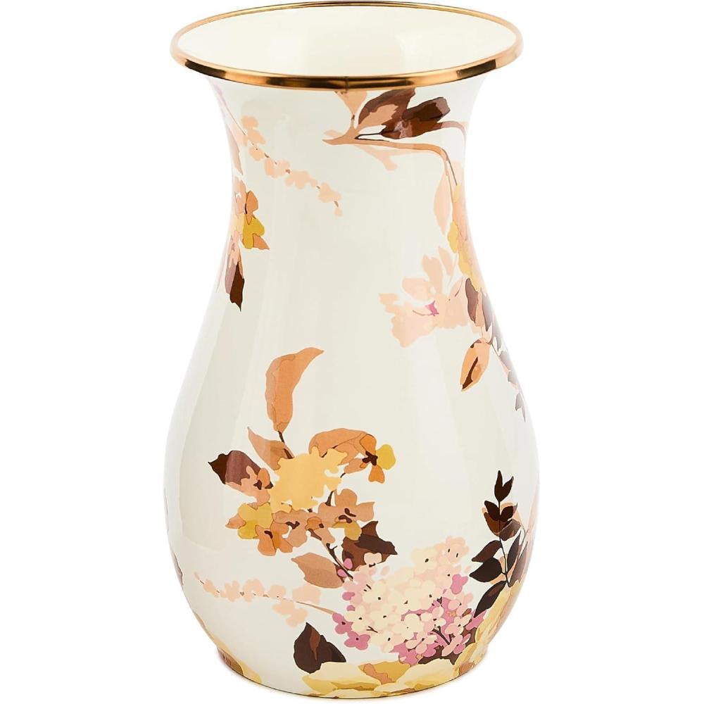 imageMACKENZIECHILDS Tall Enamel Vase Unique Flower VaseDecor for Living Room Blue WildflowersWhite Wild Rose