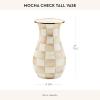 MACKENZIE-CHILDS Tall Enamel Vase, Unique Flower Vase-Decor for Living Room, Blue Wildflowers(Mocha Check)