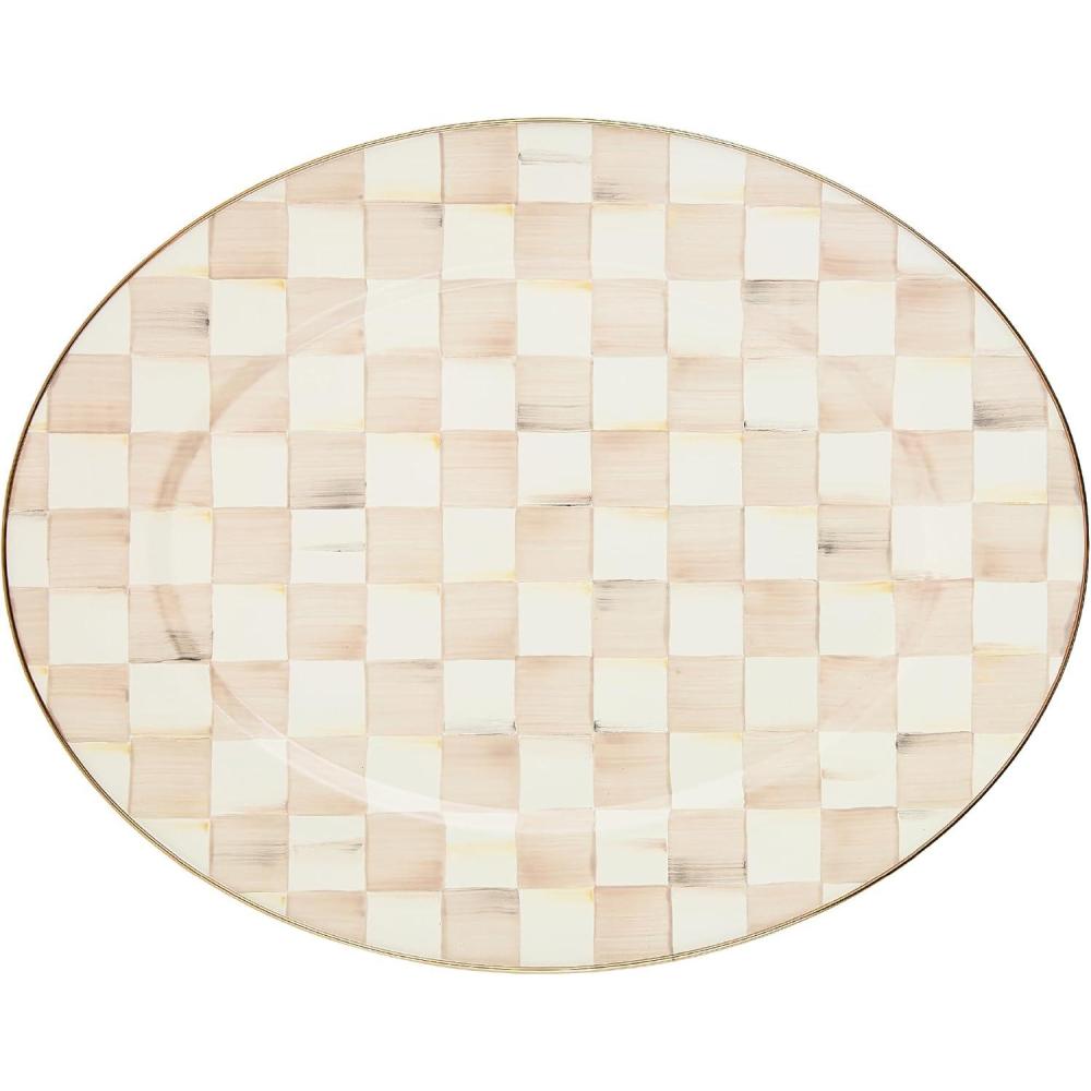 imageMACKENZIECHILDS Enamel Oval Platter Serving Plate for Entertaining Large BlackandWhite Courtly CheckMocha Check