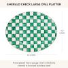 MACKENZIE-CHILDS Enamel Oval Platter, Serving Plate for Entertaining, Medium, Black-and-White Courtly Check(Emerald Check)