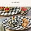 MACKENZIE-CHILDS Enamel Oval Platter, Serving Plate for Entertaining, Small, Black-and-White Courtly Check(Courtly Check)