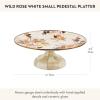 MACKENZIE-CHILDS Enamel Pedestal Platter, Round Cake Stand, Small, Wild Rose Brown(Wild Rose White)