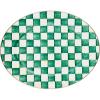 MACKENZIE-CHILDS Enamel Oval Platter, Serving Plate for Entertaining, Medium, Black-and-White Courtly Check(Emerald Check)