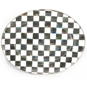 MACKENZIE-CHILDS Enamel Oval Platter, Serving Plate for Entertaining, Small, Black-and-White Courtly Check(Courtly Check)