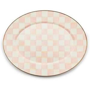 MACKENZIE-CHILDS Enamel Oval Platter, Serving Plate for Entertaining, Small, Black-and-White Courtly Check(Rosy Check)