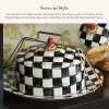 MACKENZIE-CHILDS Enamel Cake Carrier, Cake-Dish Serving Platter with Lid and Handles, Black-and-White Courtly Check(Courtly Check)