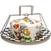 MACKENZIE-CHILDS Enamel Cake Carrier, Cake-Dish Serving Platter with Lid and Handles, Black-and-White Courtly Check(White Flower Market)