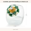 MACKENZIE-CHILDS Cookie Jar with Enamel Lid, Large Glass Treat Jar or Kitchen Jar, 1-Gallon Capacity, Brown-and-White Mocha Check(Emerald Check)