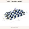 MACKENZIE-CHILDS Enamel Butter Box, Cute Lidded Enamel Butter Dish, Brown-and-White Mocha Check(Royal Check)