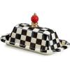 MACKENZIE-CHILDS Enamel Butter Box, Cute Lidded Enamel Butter Dish, Brown-and-White Mocha Check(Courtly Check)
