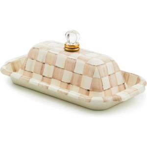 MACKENZIE-CHILDS Enamel Butter Box, Cute Lidded Enamel Butter Dish, Brown-and-White Mocha Check(Mocha Check)