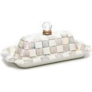 MACKENZIE-CHILDS Enamel Butter Box, Cute Lidded Enamel Butter Dish, Brown-and-White Mocha Check(Sterling Check)
