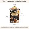 MACKENZIE-CHILDS Wildflowers Enamel Canister, Floral Kitchen Storage Container with Lid, Medium(Brown Wild Rose)