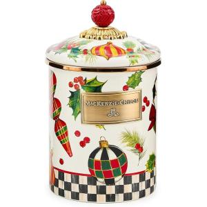MACKENZIE-CHILDS Wildflowers Enamel Canister, Floral Kitchen Storage Container with Lid, Medium(Deck the Halls)