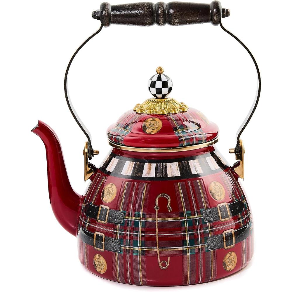 imageMACKENZIECHILDS Enamel Tea Kettle Cute Tea Kettle for Stovetop 2 Quarts PoppyThe Kilted