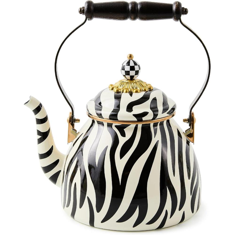 imageMACKENZIECHILDS Enamel Tea Kettle Cute Tea Kettle for Stovetop 2 Quarts PoppyZebra