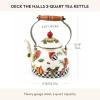 MACKENZIE-CHILDS 2-Quart Enamel Tea Kettle, Cute Tea Kettle for Stovetop, Royal English Garden(Deck The Halls)