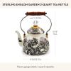 MACKENZIE-CHILDS 2-Quart Enamel Tea Kettle, Cute Tea Kettle for Stovetop, Royal English Garden(Sterling English Garden)