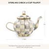 MACKENZIE-CHILDS 4-Cup Enamel Teapot, Cute Small Teapot with Lid, Gray-and-White Sterling Check