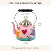 MACKENZIE-CHILDS Enamel Tea Kettle, Cute Tea Kettle for Stovetop, 2 Quarts, Poppy(Cat Love)