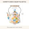 MACKENZIE-CHILDS Enamel Tea Kettle, Cute Tea Kettle for Stovetop, 2 Quarts, Poppy(Confetti Check)