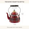 MACKENZIE-CHILDS Enamel Tea Kettle, Cute Tea Kettle for Stovetop, 2 Quarts, Poppy(The Kilted)