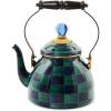 MACKENZIE-CHILDS Enamel Tea Kettle, Cute Tea Kettle for Stovetop, 2 Quarts, Poppy(Juniper Check)