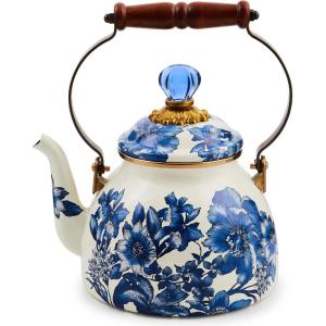 MACKENZIE-CHILDS 2-Quart Enamel Tea Kettle, Cute Tea Kettle for Stovetop, Royal English Garden(Royal English Garden)