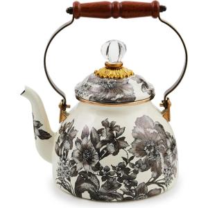 MACKENZIE-CHILDS 2-Quart Enamel Tea Kettle, Cute Tea Kettle for Stovetop, Royal English Garden(Sterling English Garden)