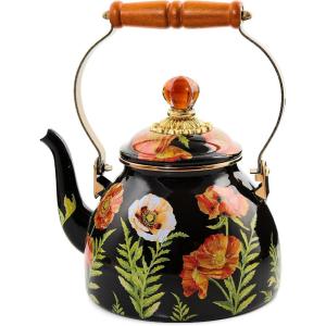 MACKENZIE-CHILDS Enamel Tea Kettle, Cute Tea Kettle for Stovetop, 2 Quarts, Poppy(Poppy)