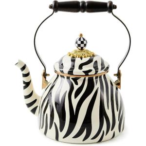 MACKENZIE-CHILDS Enamel Tea Kettle, Cute Tea Kettle for Stovetop, 2 Quarts, Poppy(Zebra)
