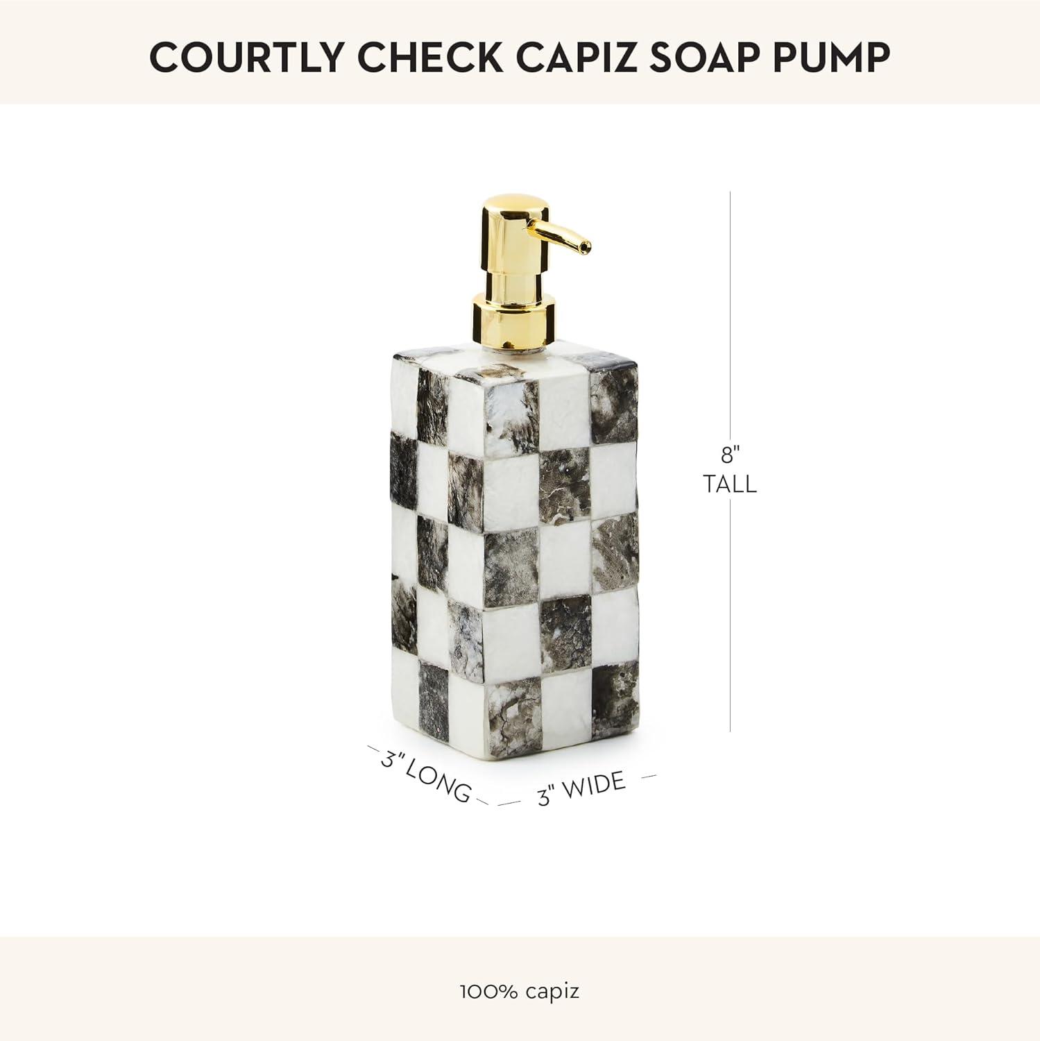 imageMACKENZIECHILDS Capiz Soap Pump LiquidSoap Dispenser for Bathroom or Kitchen GrayandWhite Sterling CheckCourtly Check