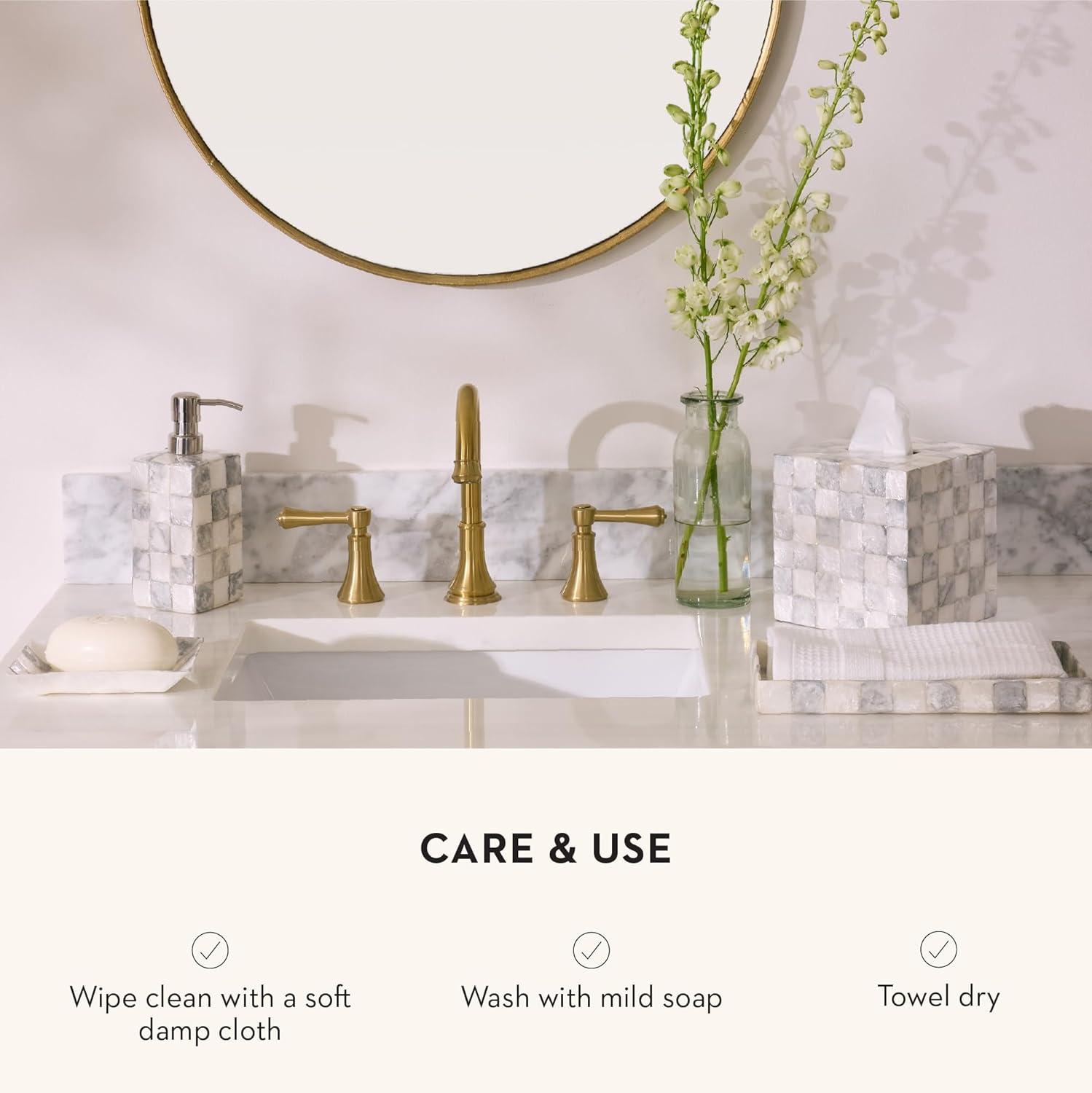 imageMACKENZIECHILDS Capiz Soap Pump LiquidSoap Dispenser for Bathroom or Kitchen GrayandWhite Sterling CheckSterling Check