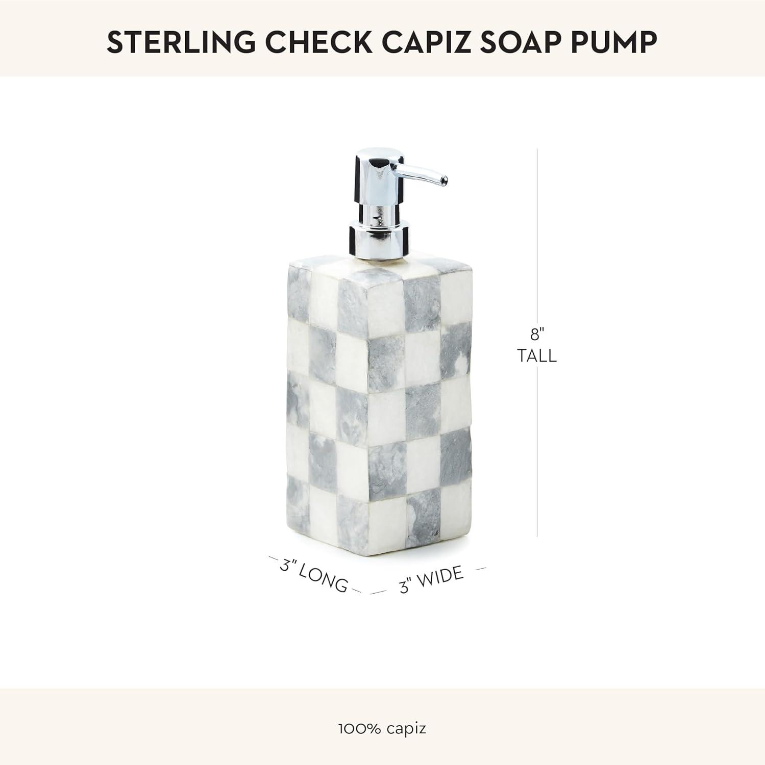 imageMACKENZIECHILDS Capiz Soap Pump LiquidSoap Dispenser for Bathroom or Kitchen GrayandWhite Sterling CheckSterling Check